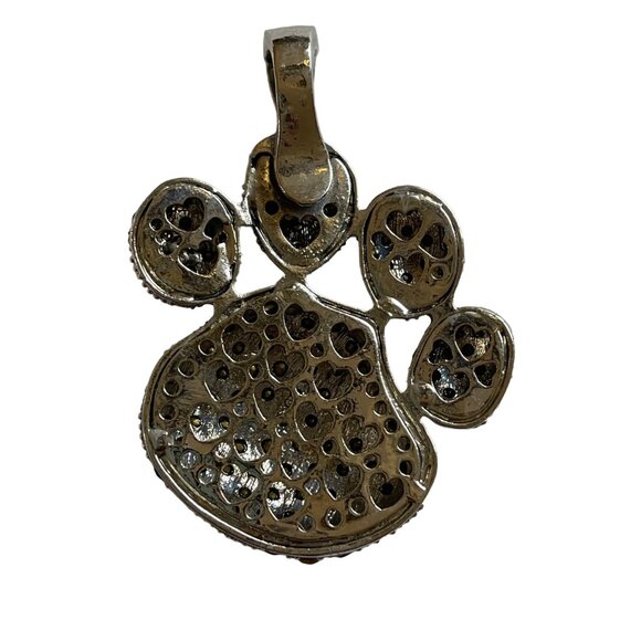 Pet Lover Paw Print Necklace Rhinestone Statement Pendent Silver Plated u Jewelr - Picture 4 of 5